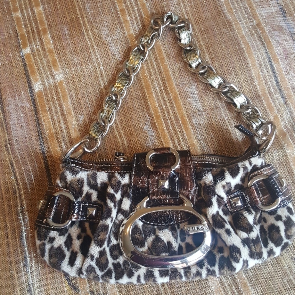 Guess small chain bag with fur .